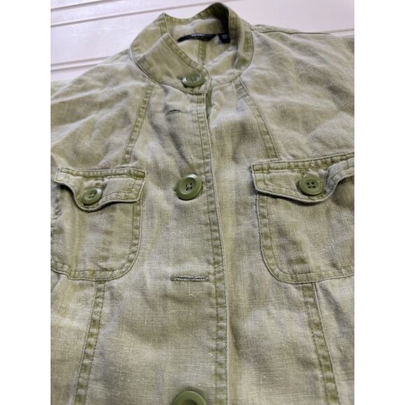 Mossimo Women’s Size Small S Olive Army Green Utility Light 100% Linen Jacket - Picture 2 of 4